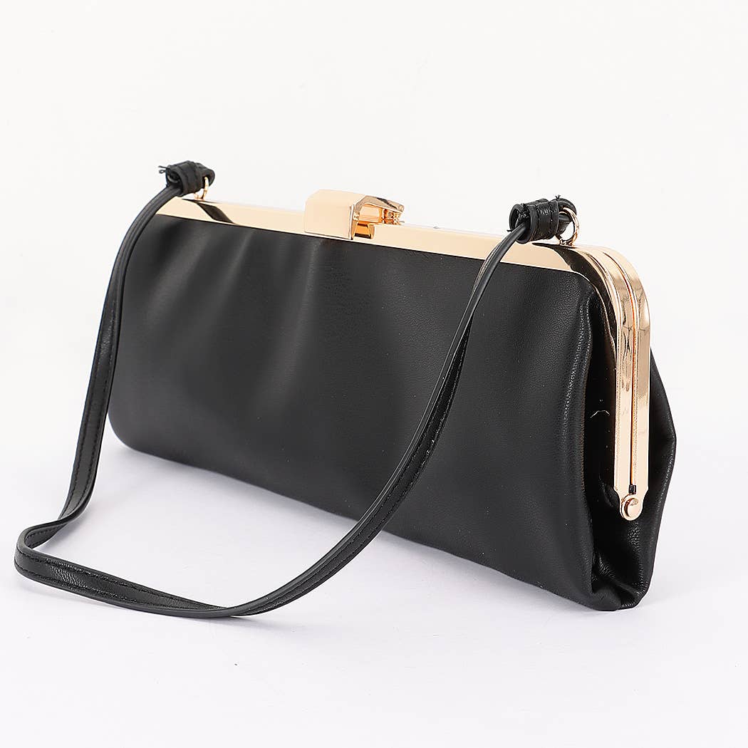 Faux Leather Frame Clutch -Red