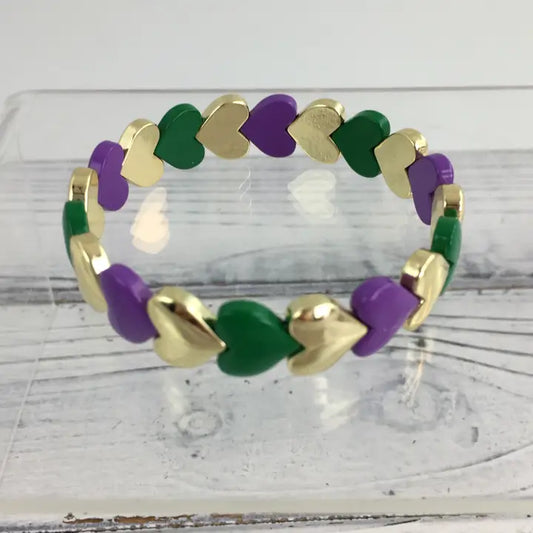 Mardi Gras Heart Stretch Bracelet