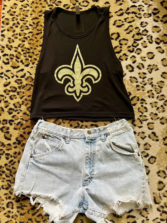 Fleur De Lis Gold Glitter Tiny Tank
