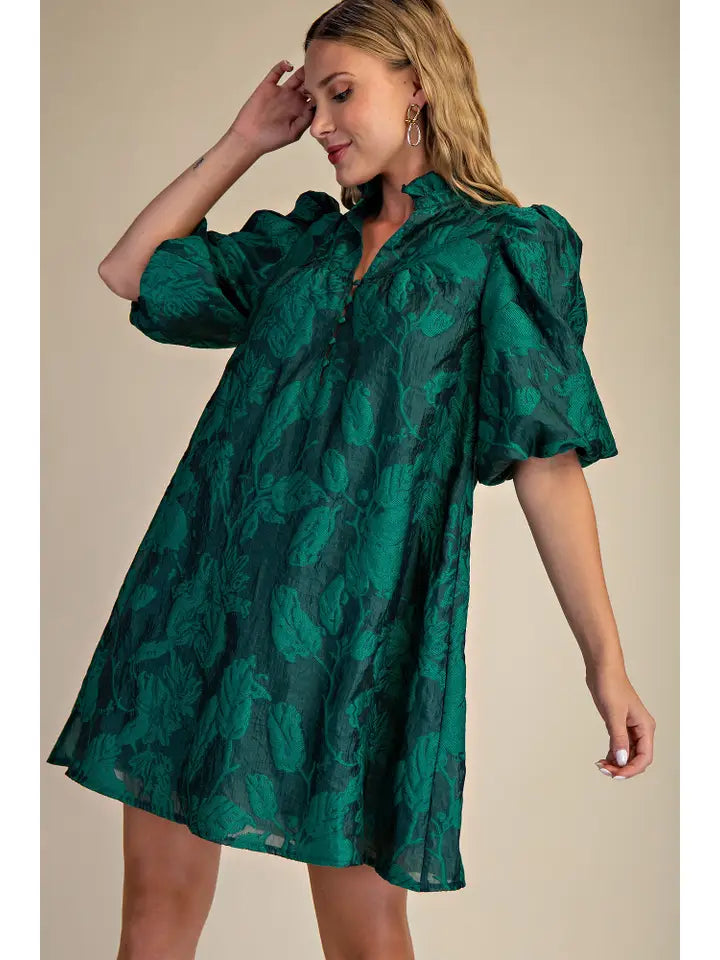 Ruffled Neck Volume Sleeve Dress