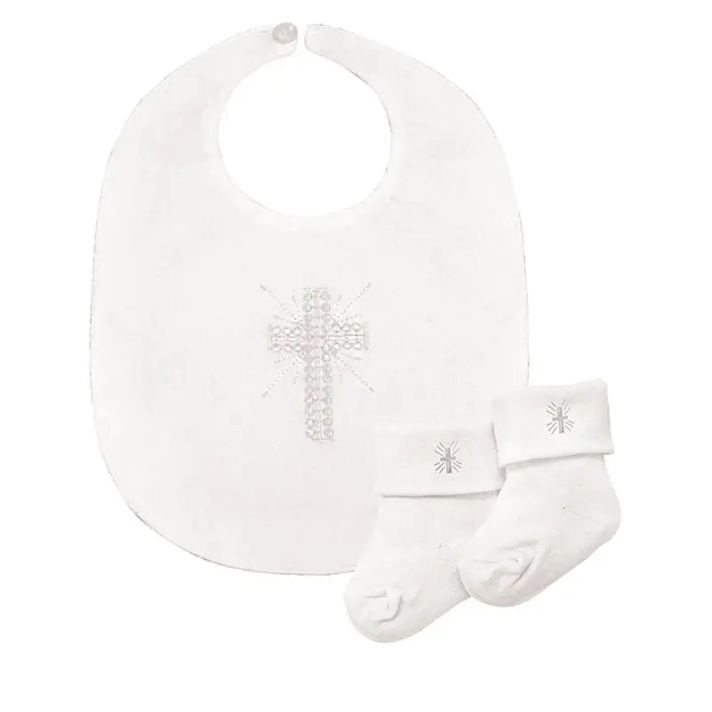 Embroidered Cross Bib & Lace Sock Set - The Season Boutique