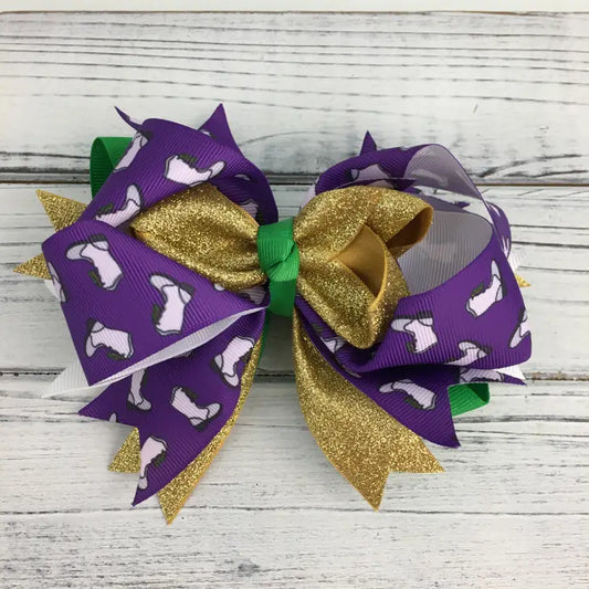 Mardi Gras Marching Boots Glitter Hair Bow