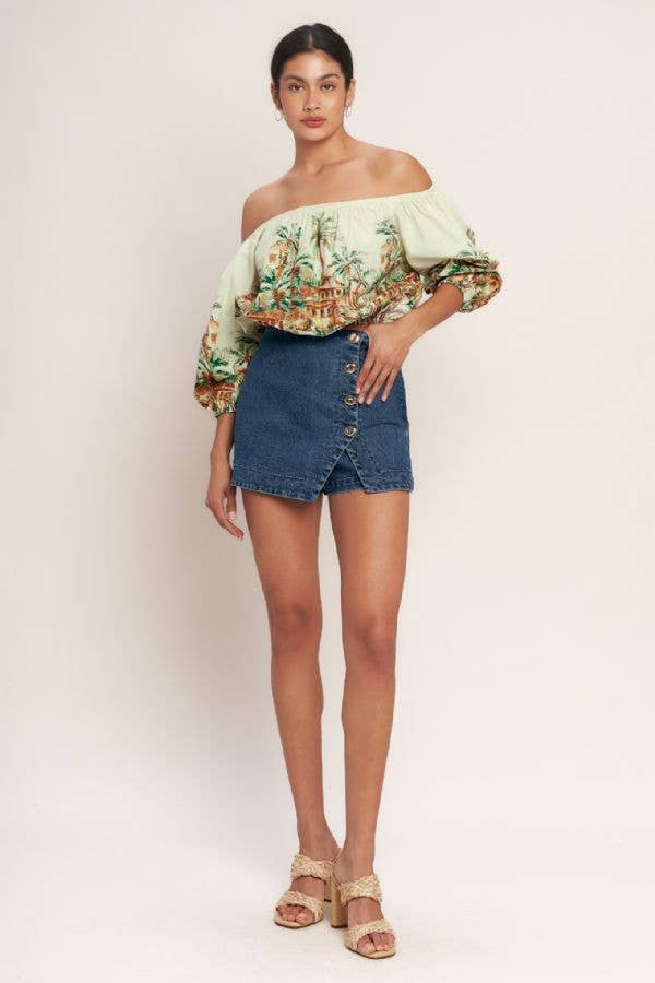 A washed denim skort - The Season Boutique
