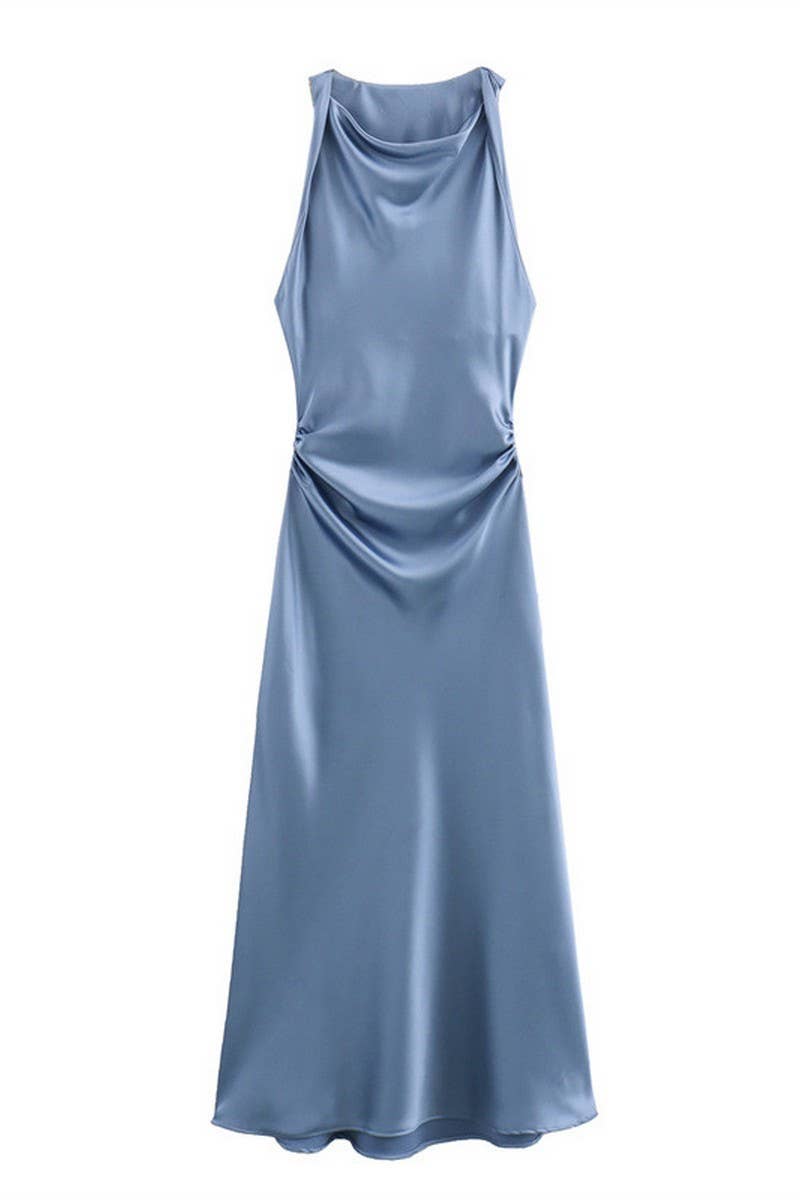 ROUND NECK SATIN DRESS