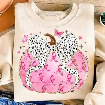 Pink Pumpkin Breast Cancer Tee, Pink Ribbon