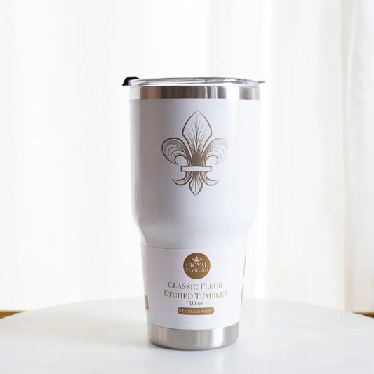 Classic Fleur Etched Tumbler White/Stainless 30oz