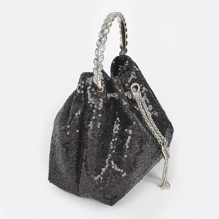 Sequins Bucket Bag W/Stone Handle