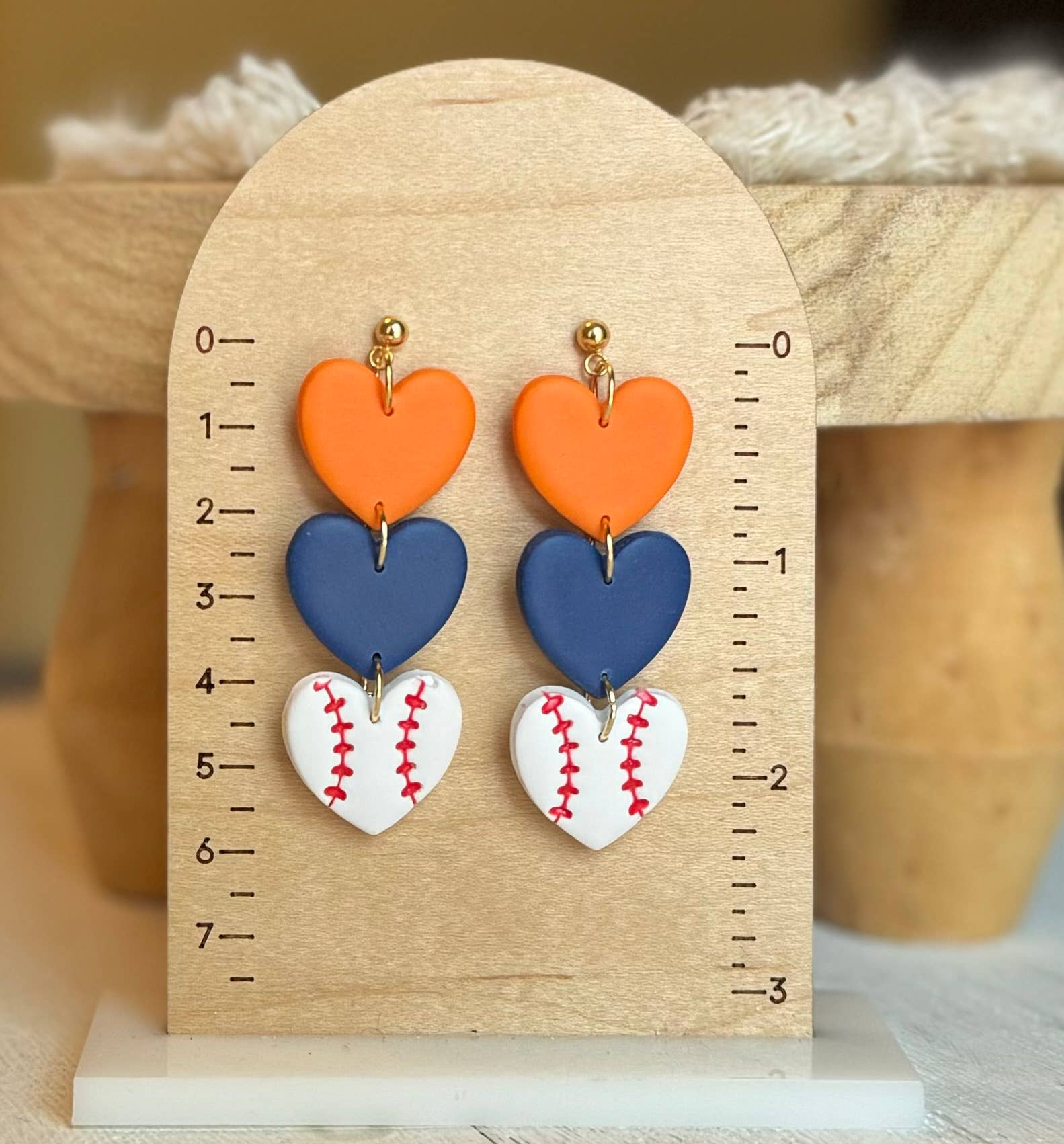 Astros Clay Earrings: Baseball Heart Studs - The Season Boutique