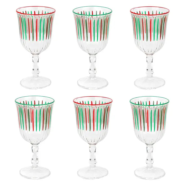 Red & Green Striped Wine Glass