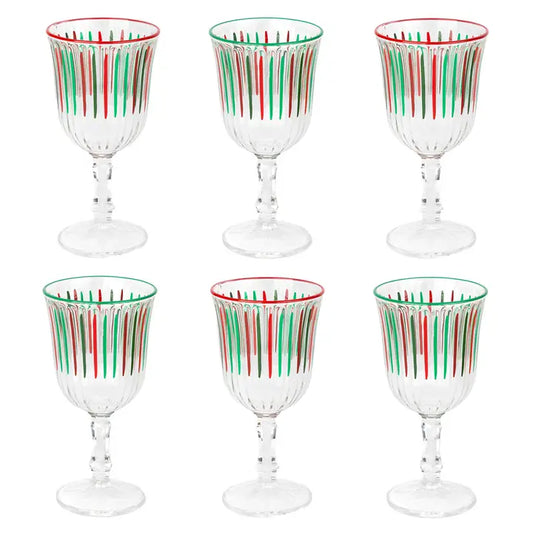 Red & Green Striped Wine Glass