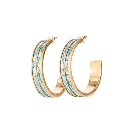 Beauvais Hoop Earrings Gold/Blue 1"