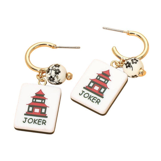 Mahjong Tile Charm Drop Hoop Earrings - The Season Boutique