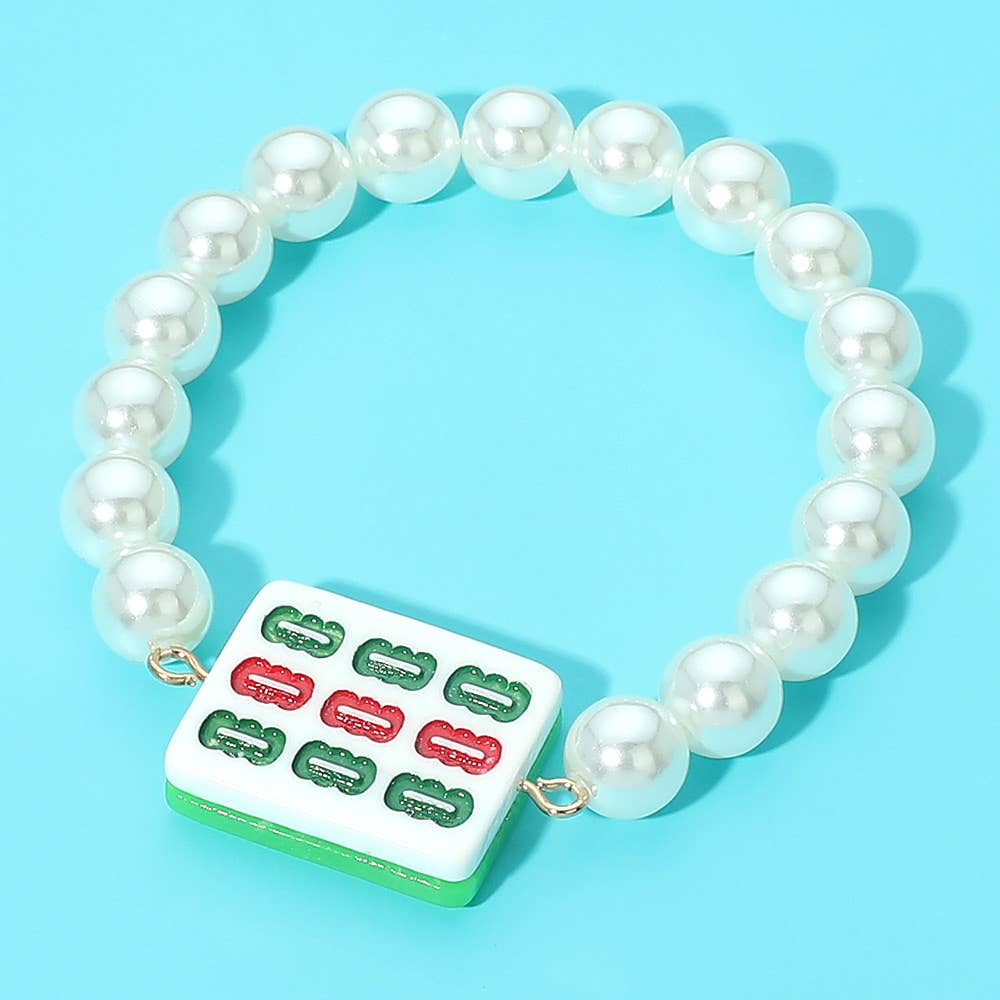 Mahjong Tile Pearl Stretch Bracelet - The Season Boutique