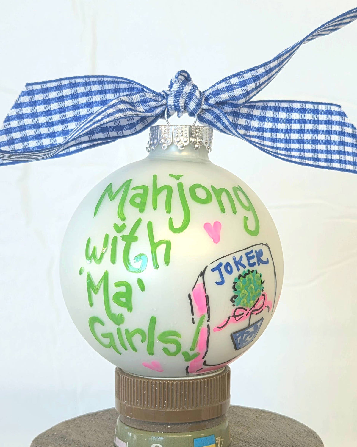 Ma Girls hand painted glass ornament: No Bow / Clear box / Small - The Season Boutique