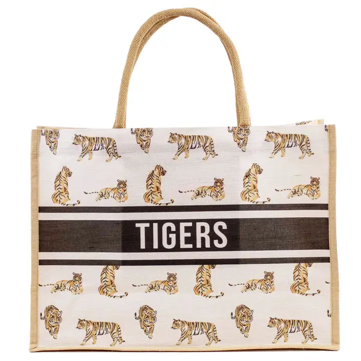 Forever Tiger Juco Tote Bag White/Multi 19x14x7.5