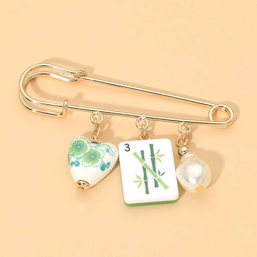 Mahjong Tile Charm Drop Safety Pin - The Season Boutique