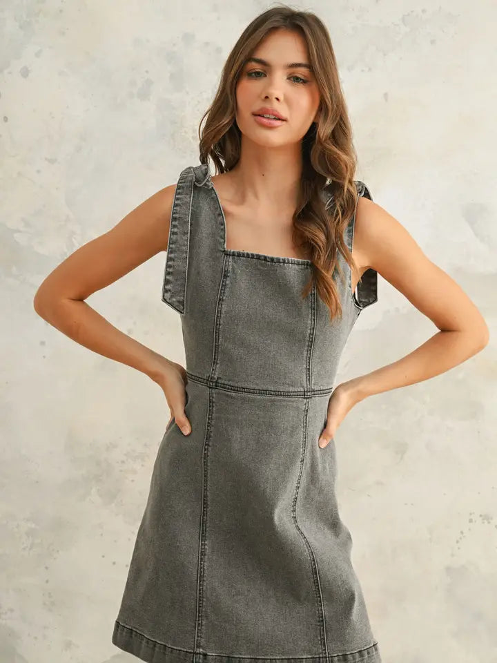 Stretch Cotton Tie On Sleeve Dress