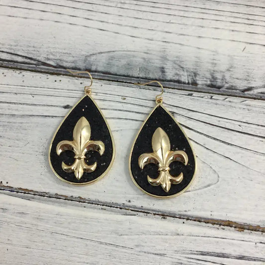 Fleur De Lis Glitter Teardrop Earrings