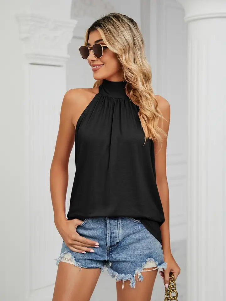 Black Halter Neck Knit Top