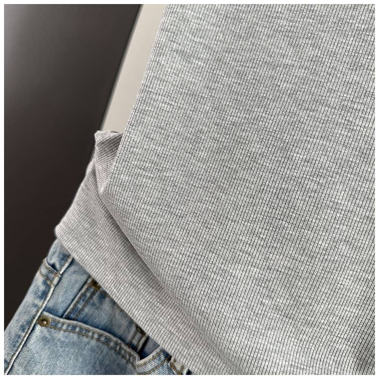 Contrast trim round neck rib fitted tank top: Tan