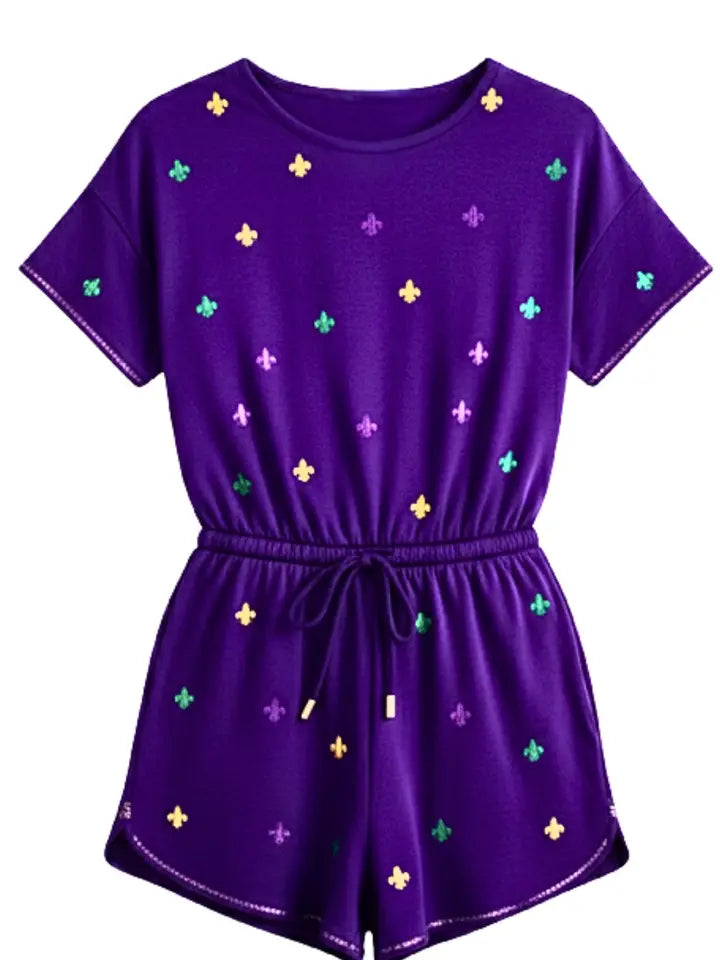Mardi Gras Embroidered Fleur De Lis Romper