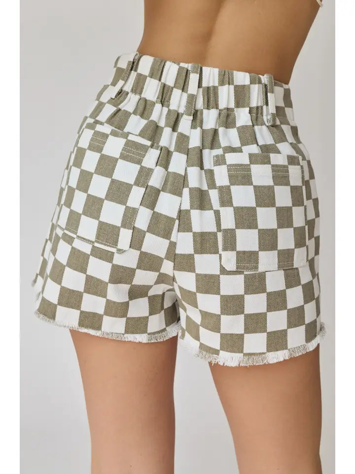 Checkered Denim Shorts