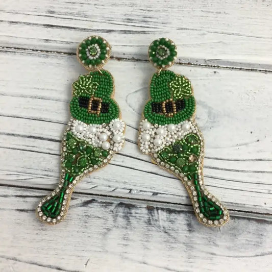 Leprechaun Hat and Drink Beaded Earrings