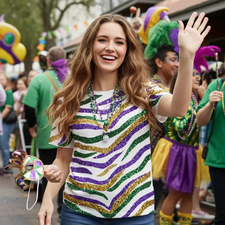 Mardi Gras Sequin Tiger Stripe  T-Shirt