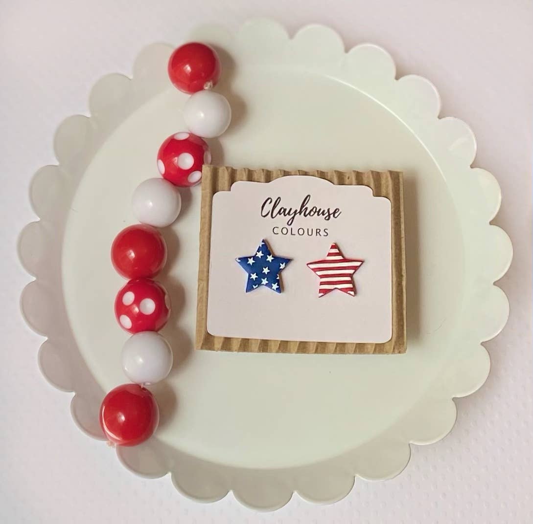 Red, White & Blue Clay Earrings: Square Dangles - The Season Boutique