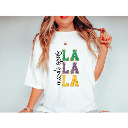 Faux Chenille Mardi Gras LA Tee