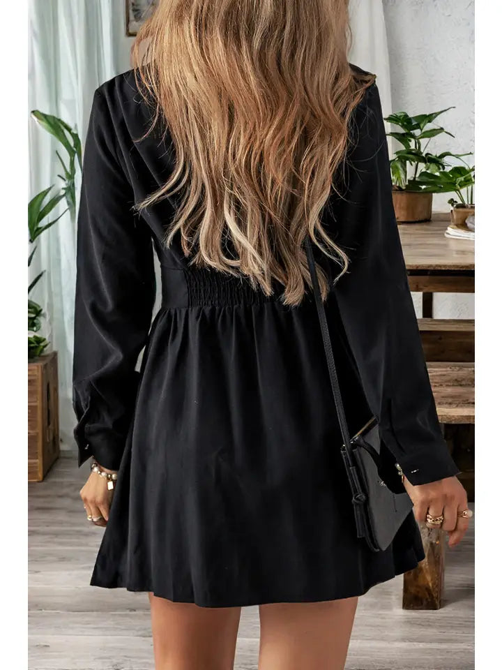 High Waist Long Sleeve Shirt Mini Dress