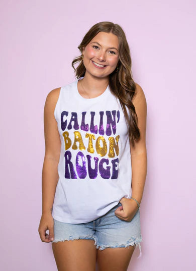 Callin' Baton Rouge | Women's Sequin Design (White)
