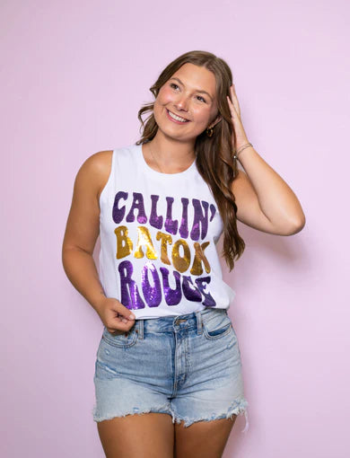 Callin' Baton Rouge | Women's Sequin Design (White)