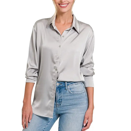 Satin Charmeuse Button Front Shirt