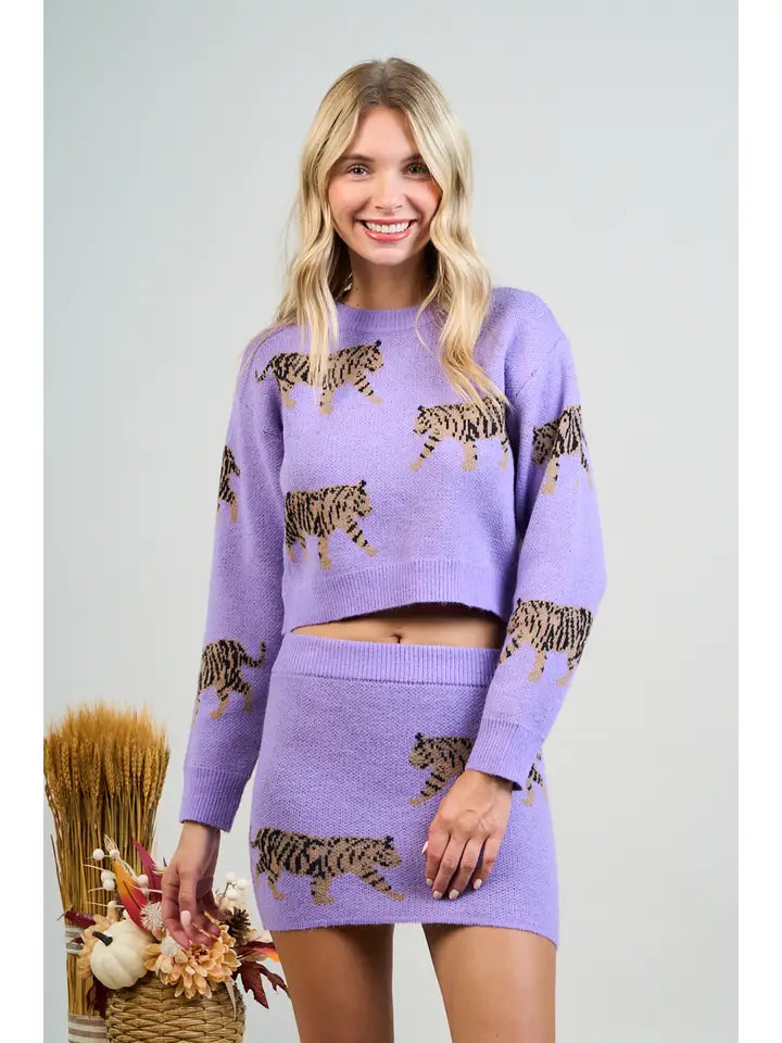 Tiger Cropped Sweater 2 Piece Set