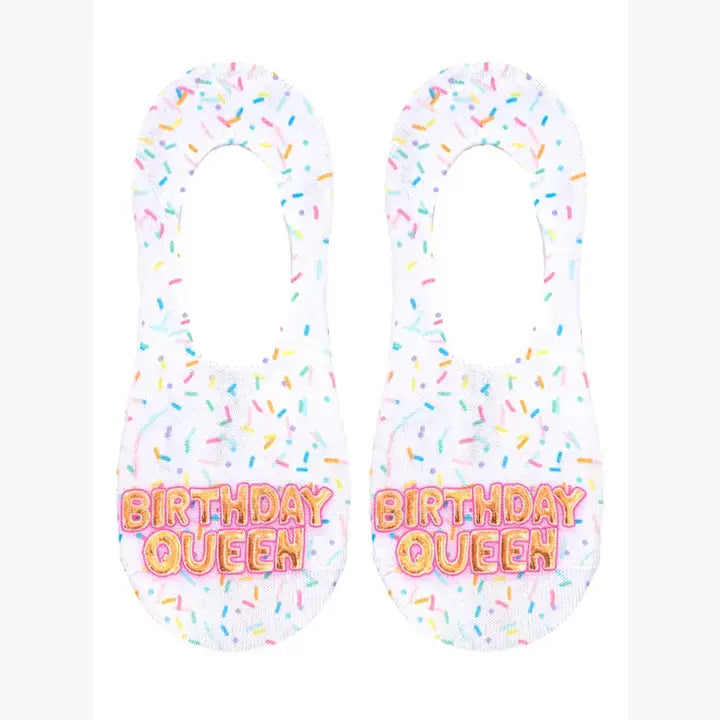 No-Show Liner Socks - Confetti - "Birthday Queen" - White - The Season Boutique