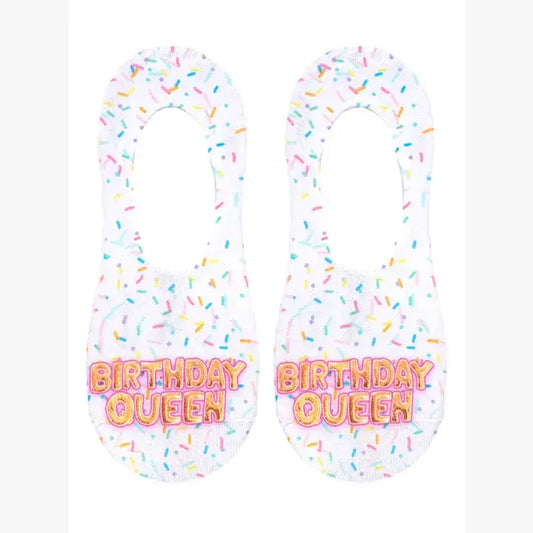 No-Show Liner Socks - Confetti - "Birthday Queen" - White - The Season Boutique