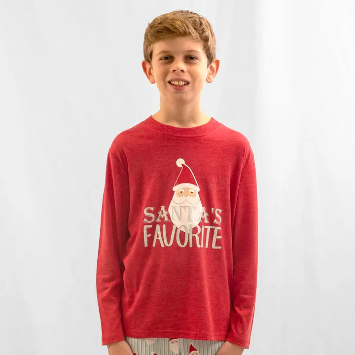 Youth Santa's Favorite Long Sleeve Crew Neck T-Shirt Red