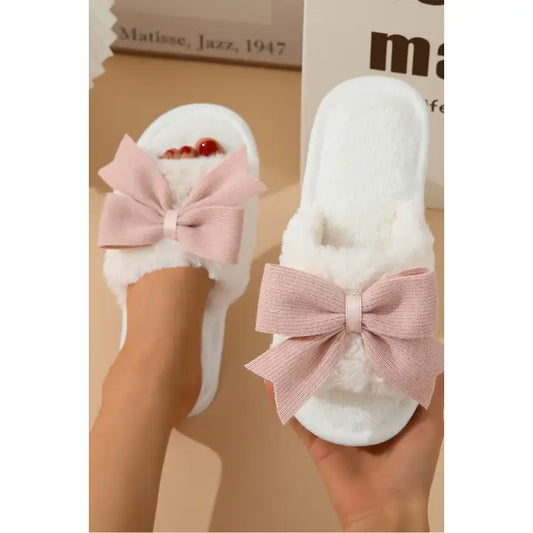 Bow Knot Decor Plush Slippers