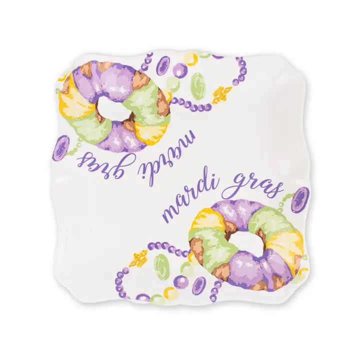 Mardi King Cake Square Platter White/Multi 11.5x11.5