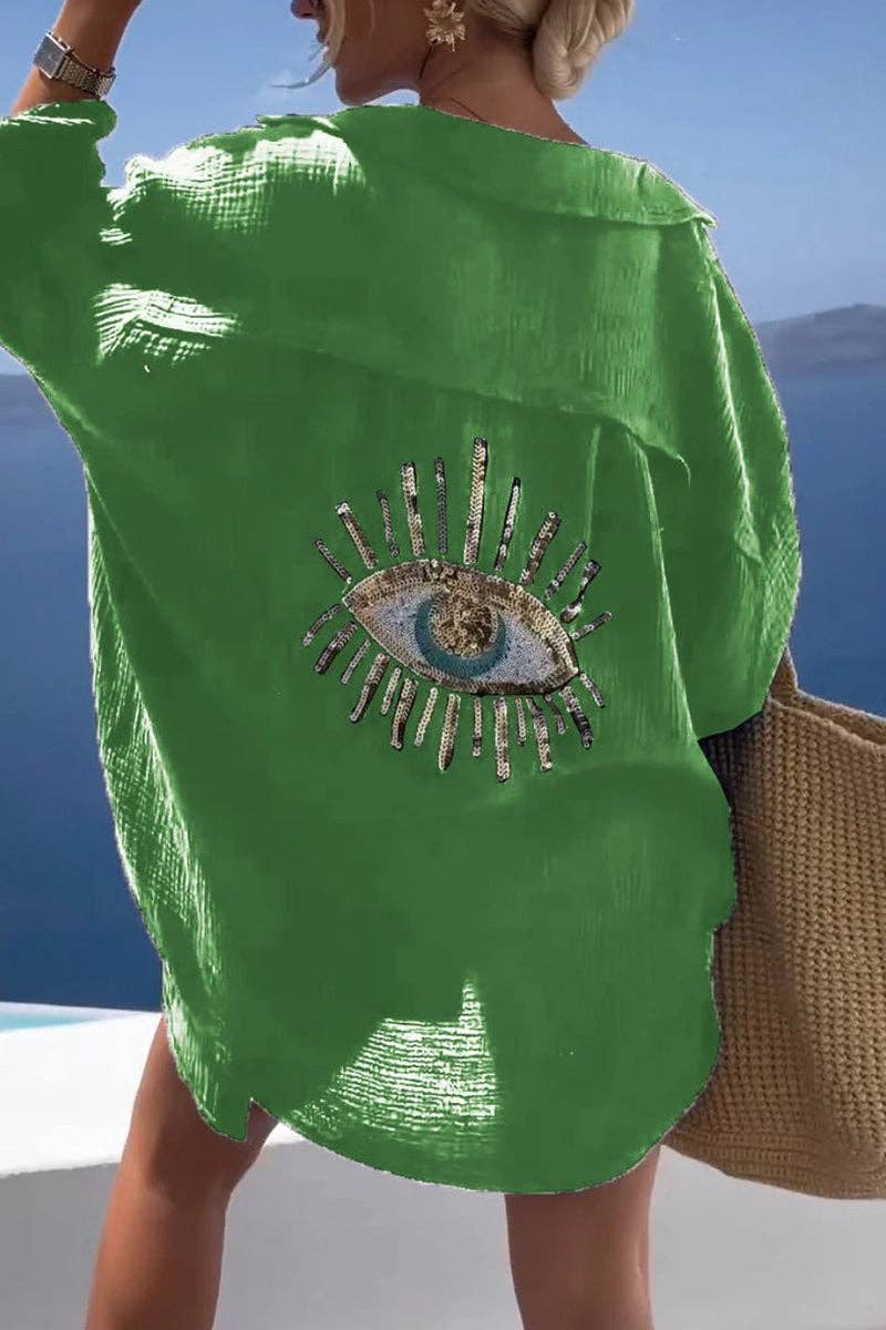 Eye Embellished Casual Blouse: WHITE
