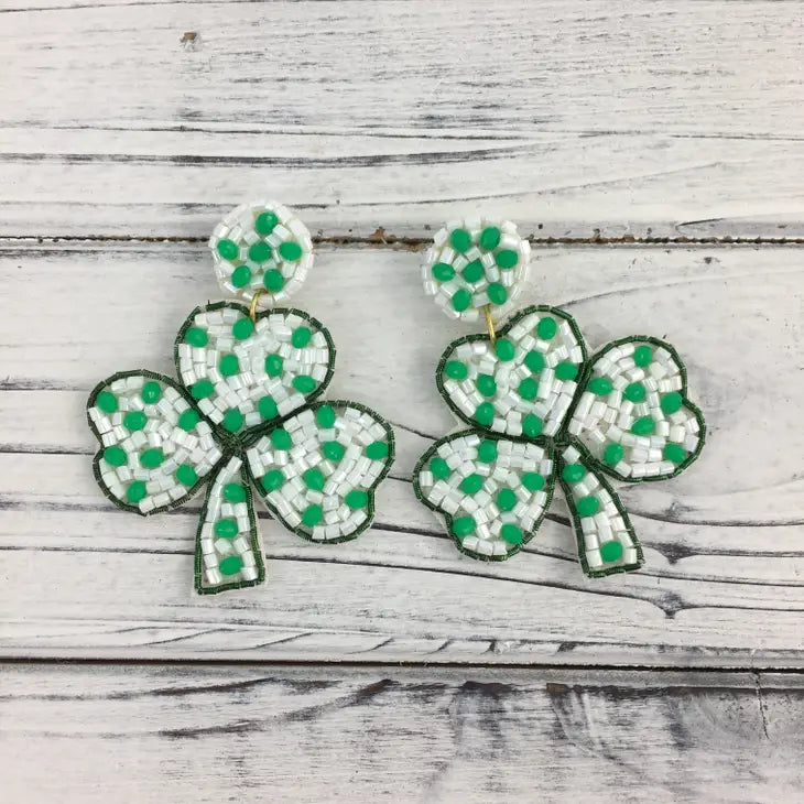 Beaded Clover Shamrock Earrings