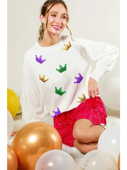 Crown Sequin Sweater - White