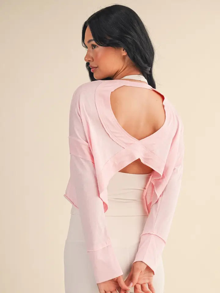 Cutout Back Long Sleeve Top - The Season Boutique