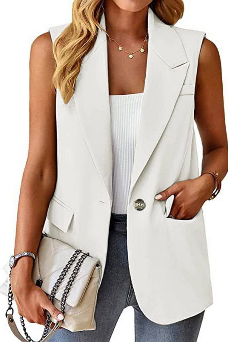 SLEEVELESS BLAZER VEST JACKET: WHITE - The Season Boutique