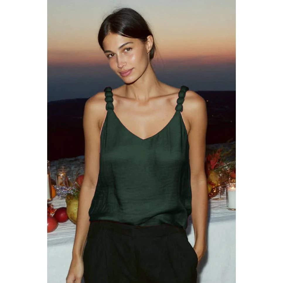 Classic V-Neck Tank Top with Strap Accent