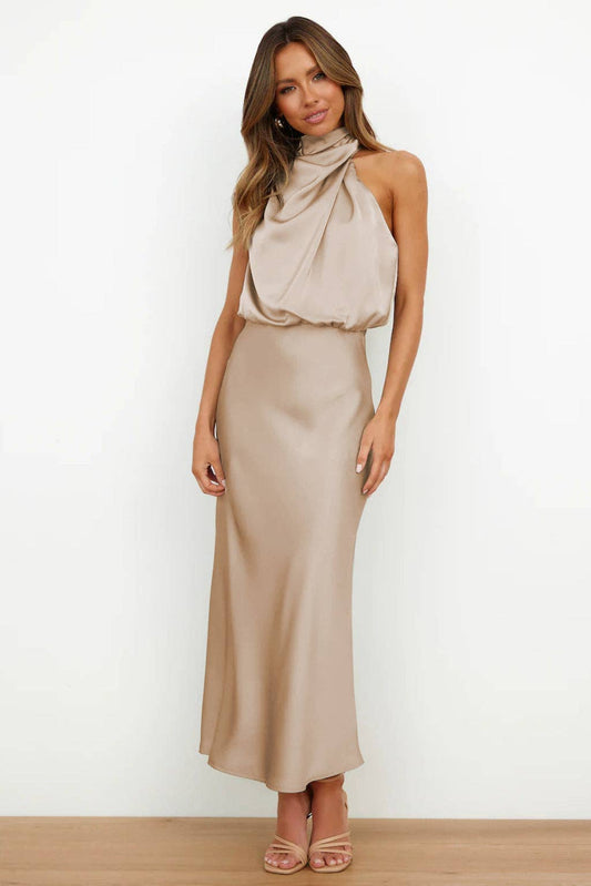 Elegant Sleeveless Satin Midi Dress