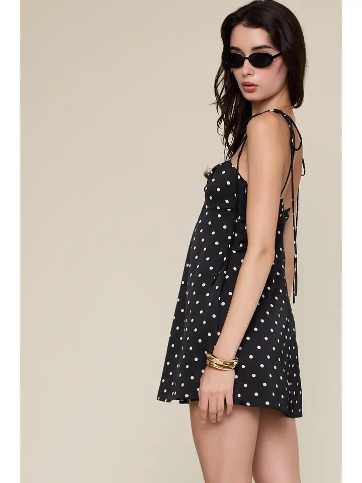 Satin Polka Dot Sweetheart Mini Dress