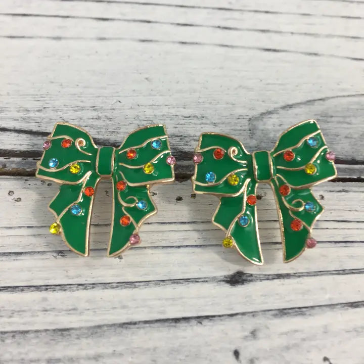 Bow w/ Xmas Lights Post Earrings