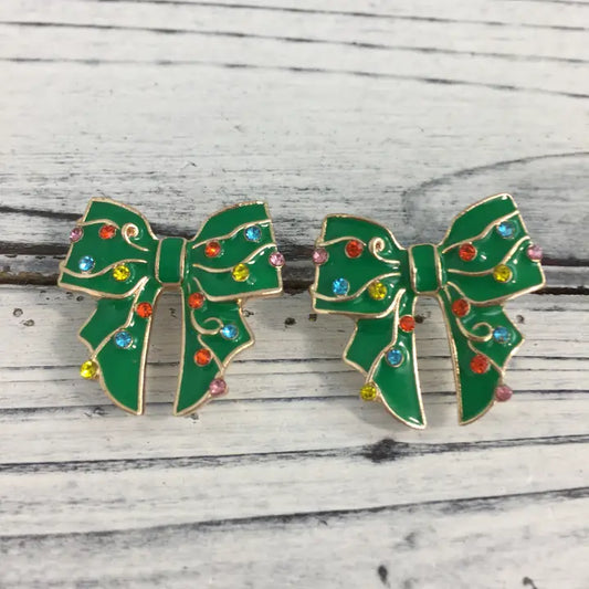 Bow w/ Xmas Lights Post Earrings